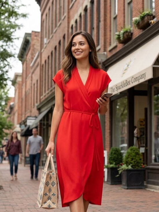 Zara Dresses & Skirts - Zara Red Wrap Dress Midi Cap Sleeve V-Neck Casual Summer‎ Short Sleeve XS